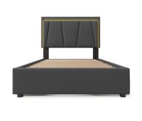 cama tapizada 90x200cm en lino - con 2 cajones  led  somier - gris