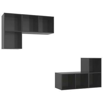 4 Uds Muebles Tv De Pared | Mueble De Salón | Armario Tv Madera Ingeniería Gris Brillo