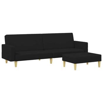 Sofá Cama De 2 Plazas Con Taburete Tela Negro