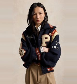 Polo Ralph Lauren para mujer. 211B16685001 Chaqueta universitaria de mezcla de lana marino (L), Casual