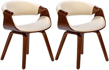 Set de 2 sillas de comedor con asiento en tela nogal/crema