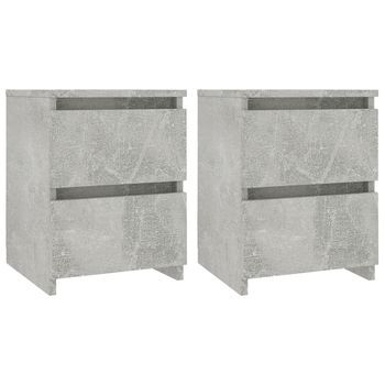 Pack 2 Uds Mesitas De Noche | Mesa Auxiliar | Mesilla Aglomerado Gris Hormigón 30x30x40 Cm