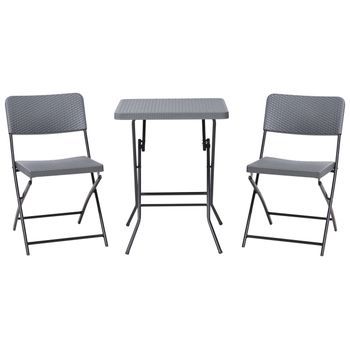Conjunto De Balcón Mesa Y 2 Sillas Asiento Y Respaldo De Material Sintético Patas De Acero Plegable Resistente A La Intemperie Gris Trappeto