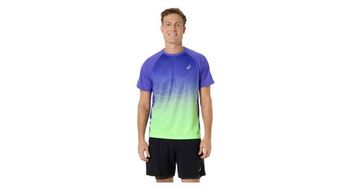 Camiseta de manga corta asics road fade violeta verde para hombre