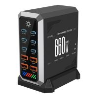 gan tech cargador usb pd de 660w con 10 puertos 6usb-c  4usb-a qc 140w pd 31 estacion de carga de escritorio de carg