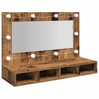mueble con espejo y led madera vieja 90x315x62 cm
