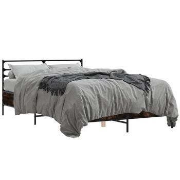 Estructura Cama Madera Ingeniería Metal Roble Ahumado 140x190cm