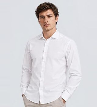 Harmont & Blaine para hombre. CNR001012523I Camisa Popeline Stretch Tin (M), Blanco, Algodón, Clásico, Manga larga