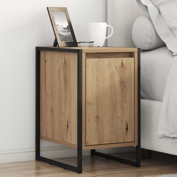 Mesa De Noche - Mueble Para Dormitorio - Madera Contrachapada - Roble Artesanal (39.5x30x50cm)