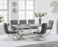 haven 200cm grey marble table with giovanni velvet chairs - grey 6 chairs