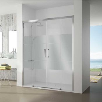 Frontal De Ducha 2 Fijos+ 2 Puertas Correderas S400 Cromado Con Cristal Serigrafiado  174-180 Cm Sin Lateral