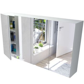 Pack De 2 Armarios De Baño Con Espejo Aseo Color Blanco Brillo Estilo Moderno Mueble 120x65x21 Cm