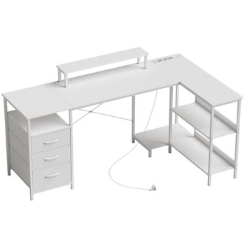 HOMCOM Escritorio Esquinero en L con Tomas de Corriente 170x100 cm Blanco   Aosom España