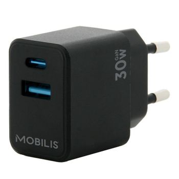 Cargador de Coche Mobilis Universal 30W USB-A y USB-C Negro