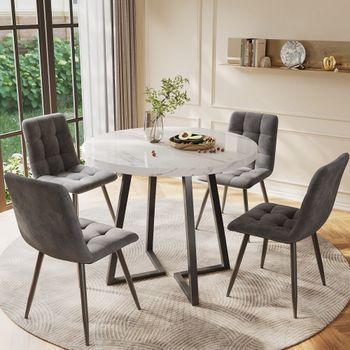 Conjunto De Mesa Y 4 Sillas - Mueble Para Comedor - Mdf Y Metal - Multicolor (80x80x75cm)