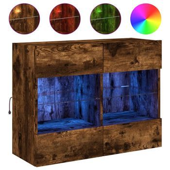 Mueble Tv De Pared Con Luces Led Roble Ahumado 78,5x30x60,5 Cm Vidaxl