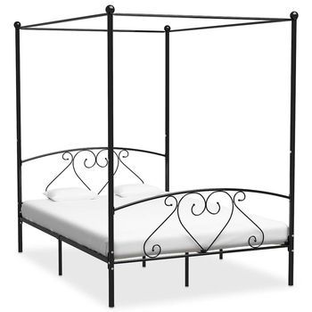 Estructura Cama Con Dosel Sin Colchón Metal Negro 140x200 Cm Vidaxl