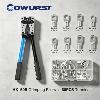 Alicates de crimpado de terminales de cobre grandes HX-50B de 6–50 mm² Herramienta de crimpado de terminales de cable de alta resistencia Alicates manuales de prensado en frío duraderos