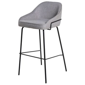 Elegante taburete alto tapizado en gris claro.