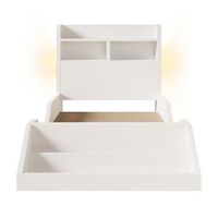 cama blanca 90 x 200 cm con cabecero estanteria librero extraible y 2 luces nocturnas