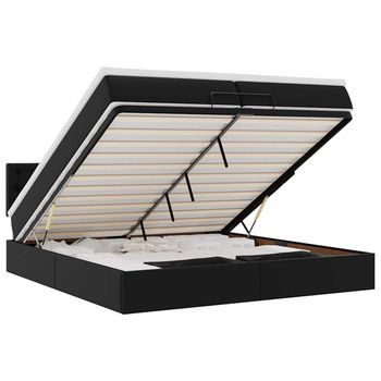 Estructura De Cama Otomana Con Colchón Cuero Sintético Negro Vidaxl