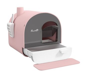 Pawhut arenero cerrado para gatos, caja de arena para gatos con bandeja extraíble, pala, alfombrilla antirrastreo y filtro para control de olores, puerta abatible, fácil de limpiar, 43x44x47 cm, rosa