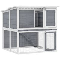 pawhut casa para conejos exterior jaula para conejos 2 niveles espaciosa techo de doble apertura bandeja extraible 98x95x1025cm gris   aosom espana