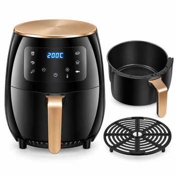 Freidora de aire sin aceite con control tactil 4,5L 1400W, horno air fryer digital color negro, Don Feliz