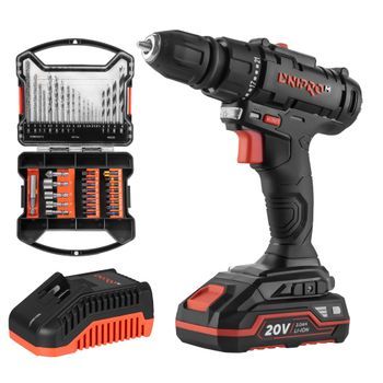 Dnipro-m Taladro Percutor Cd-218q 20v, Batería 2ah, Kit Con Juego De Brocas 41 Uds Y Cargador Rápido