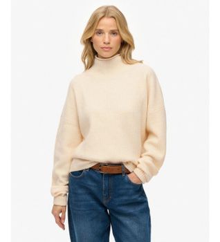 Superdry para mujer. W6110649A Jersey Mock beige (L), Casual, Acrílico