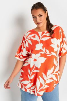 Yours Top Naranja De Grandes Flores Blancas, Mujer Curvy Y Tallas Grandes, Yours