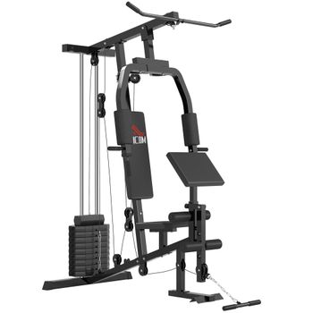 HOMCOM Máquina de Musculación Multiestación de Musculación con Estribo para Piernas Poleas y Placas de 45 kg 148x108x207 cm Negro   Aosom España