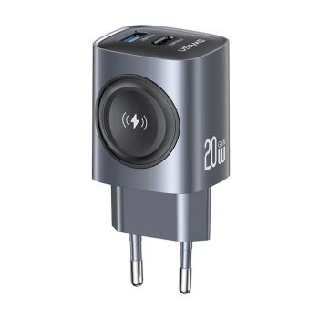 [GaN Tech] USAMS CC293 T67 Cargador USB PD de 20W y 2 puertos con función de carga inalámbrica para iWatch,Adaptador de
