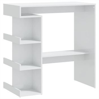 Mesa Bar Con Estante Aglomerado Blanco Brillo 100x50x101,5 Cm Vidaxl