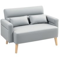 homcom sofa de 2 plazas con tapizado de cuero sintetico acolchado grueso y patas de madera para salon 117x78x78 cm gris