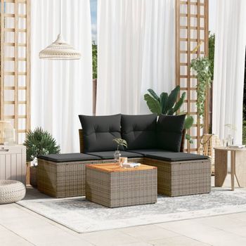 Conjunto De Sofás Jardín Con Cojines 5 Uds | Mueble Jardin Mesa Y Sillas Ratán Sintético Gris Cfw870744
