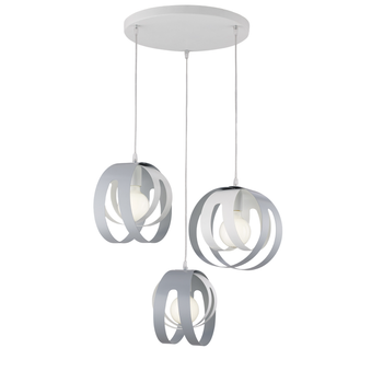 Tobias Suspensión Con Rosetón Circular Y Difusores Cortados A Láser En Hierro Lacado Blanco Y Gris Con Cable Eléctrico Orientable 3 Luces 133 Ø55