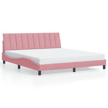 Cama Matrimonial | Cama Para Adultos | Estructura De Cama Sin Colchón Terciopelo Rosa 180x200 Cm