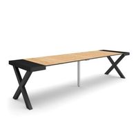 mesa consola extensible mesa comedor plegable 300 para 14 comensales patas madera maciza estilo moderno negro y roble