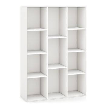 Costway Librería de 11 Cubos Estantería Geométrica Moderna Vitrina Organizador de Libros para Salón Dormitorio Estudio 74 x 24 x 106 cm Blanco