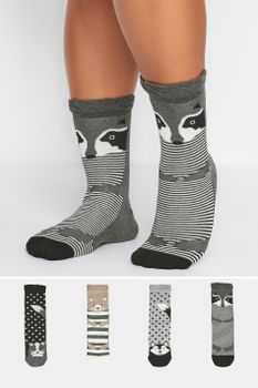 Yours Juego 4 Pares De Calcetines Grises De Animales