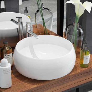 Vidaxl Lavabo Redondo De Cerámica 40x15 Cm Blanco
