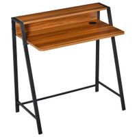 homcom escritorio mesa de ordenador 84x45x85cm con encimera de madera y patas de metal estilo moderno nogal para oficina   aosom espana