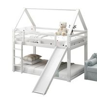 cama infantil de pino y mdf con tobogan litera tipo casa de 205 x 220 cm blanca