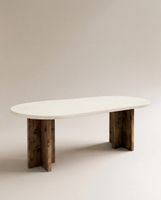 mesa de comedor ovalada de microcemento blanco y envejecido 200x75cm