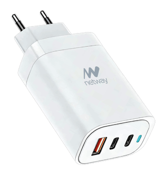 CARGADOR PARED NETWAY USB-A/2*USB-C QC3.0 65W