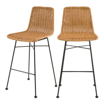 Set de 2 taburetes para isla de cocina en resina tejida marrón 63 cm