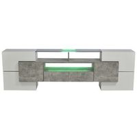 mueble de tv 200 cm blanco brillo y hormigon mesa de tv con iluminacion led y superficie de cristal mdf