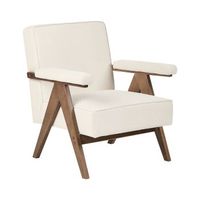 sillon retro para salon tapizado de tela y estructura de madera beige claro evje