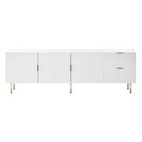 mueble de tv blanco de 170 cm con tres puertas cajones y patas doradas